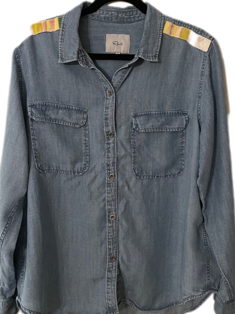 Rails Light Blue Denim Shirt with White Label